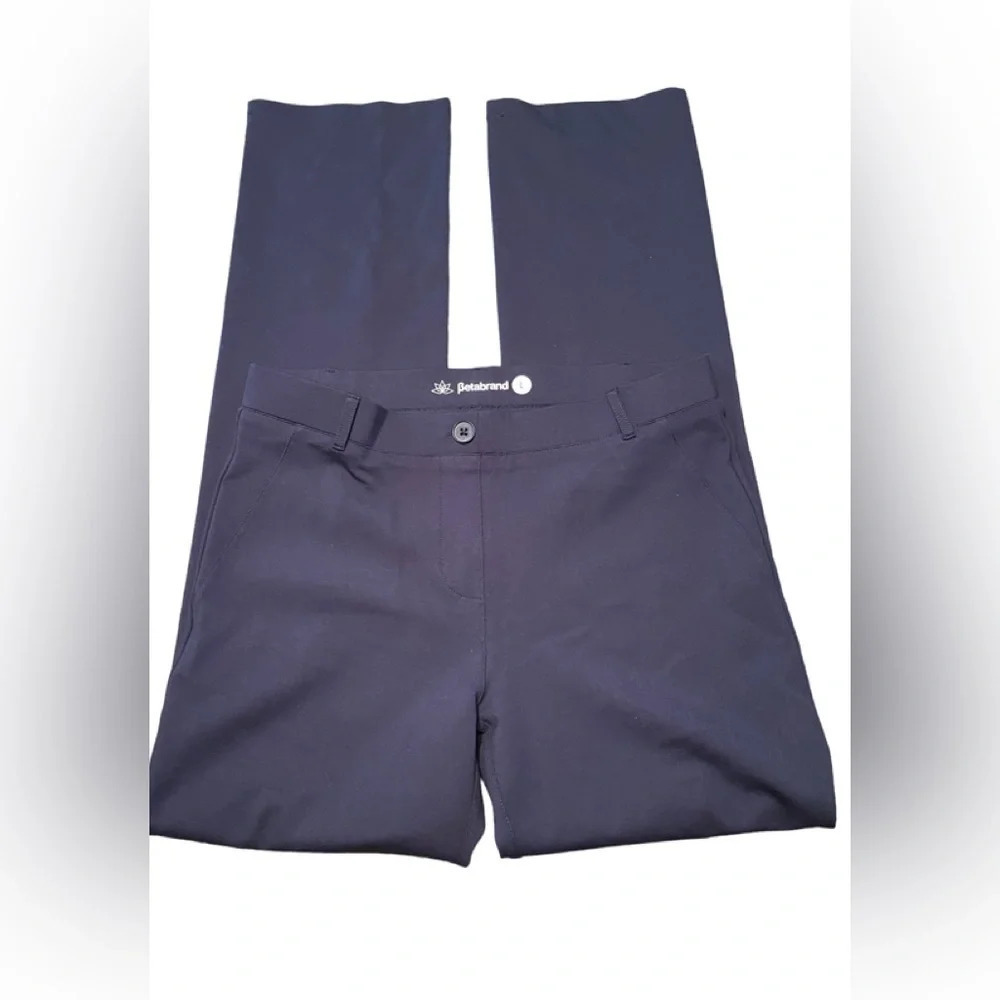 Betabrand Straight Leg Classic Dress Yoga Pants Navy Blue Trousers Sz L